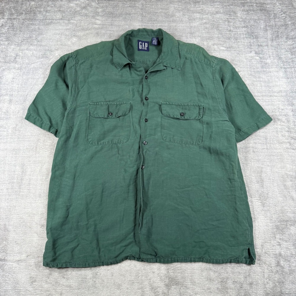 Gap Shirt Mens Medium Green Vintage 90s Linen Blend Button Down Loop Collar